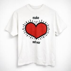 Vintage Sof Tee 90s Graphic Single Stitch Make Love Not War T Shirt L Heart Logo